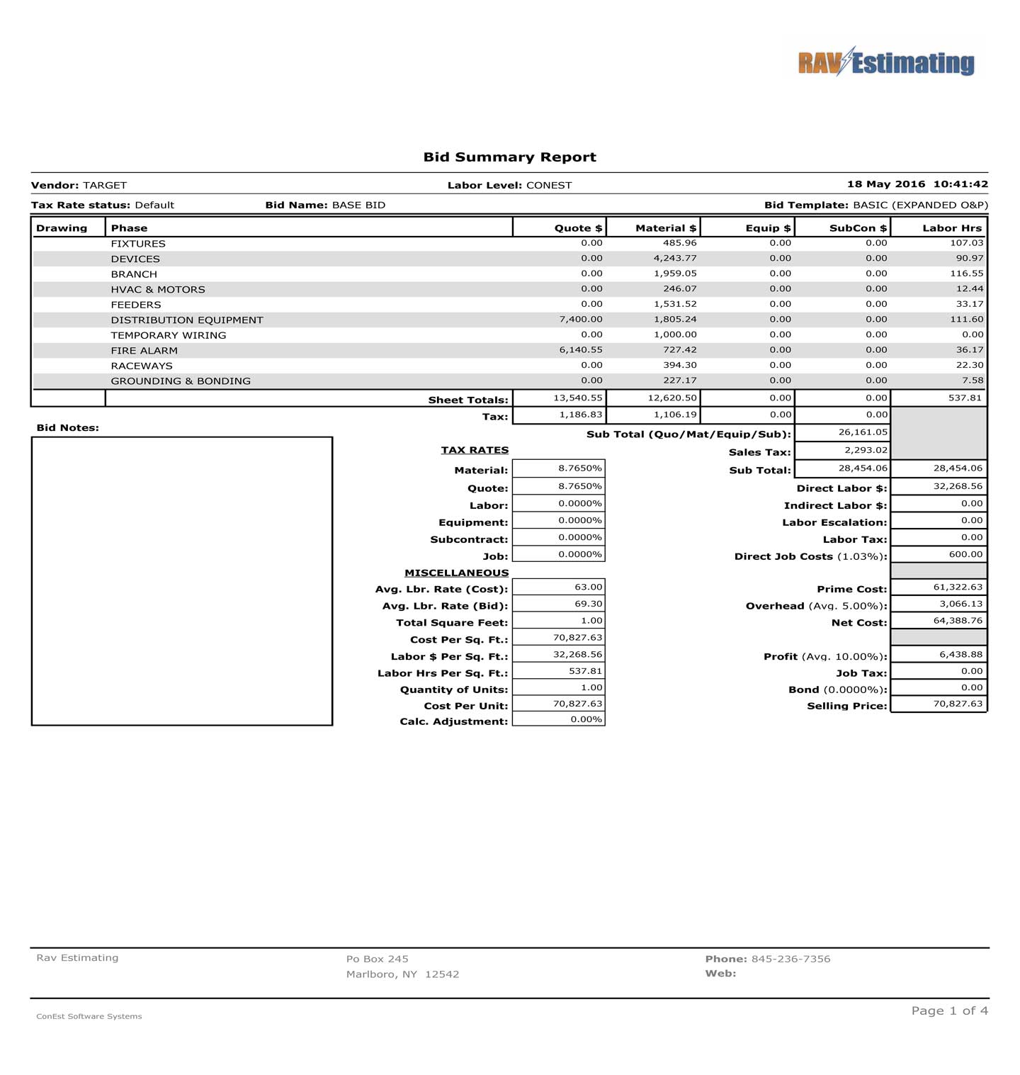 Electrical Work Estimate Sample RAV Estimating